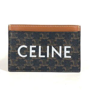 CELINE Logo Triomphe Business Card Holder Pass Case Card Case Canvas Brown